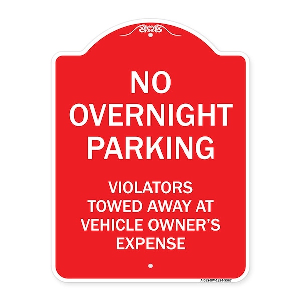 Signmission No Overnight Parking Heavy-Gauge Aluminum Architectural Sign, 24" x 18", RW-1824-9967 A-DES-RW-1824-9967 - main